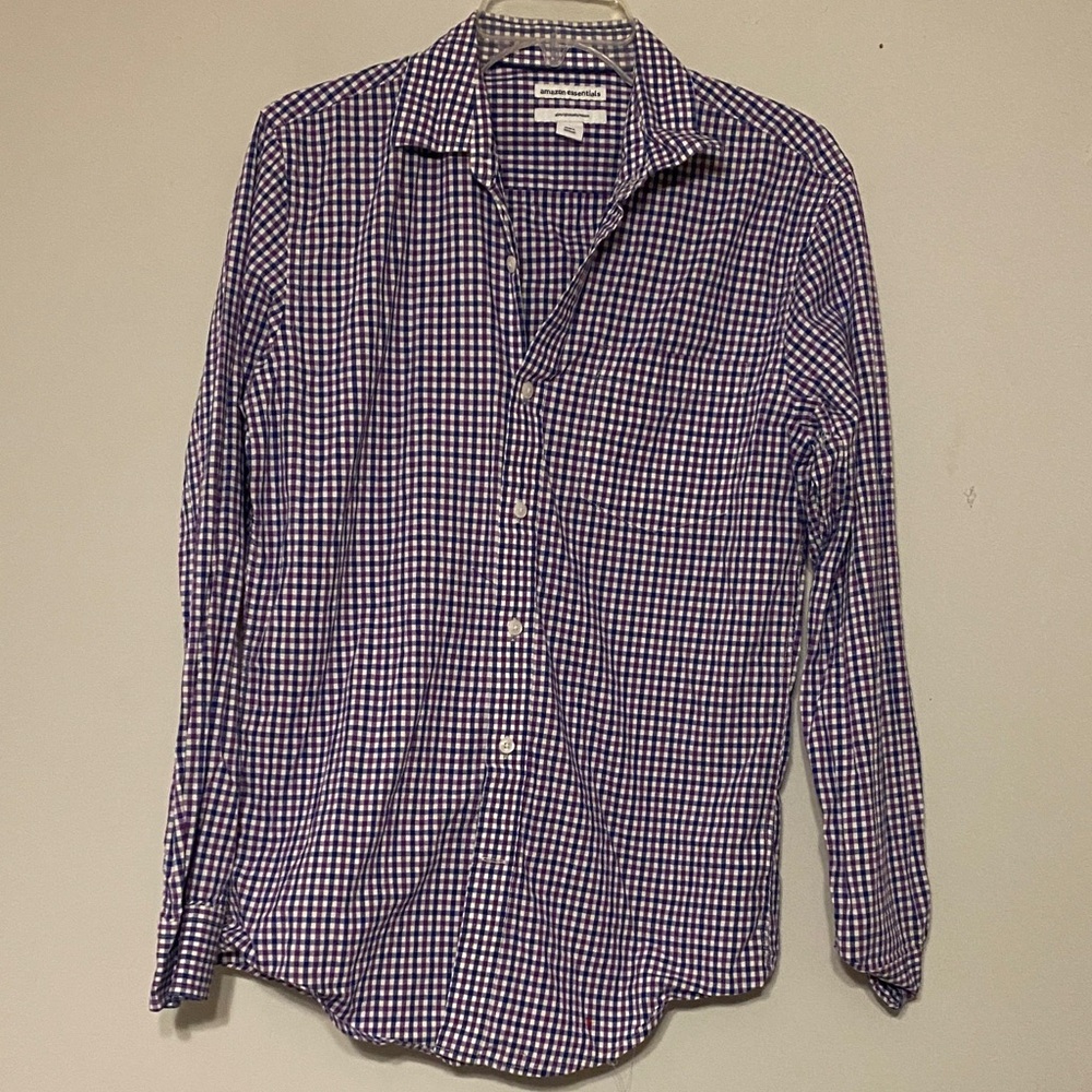 Amazon Essentials Men's Gingham Check Shirt in Purple and White